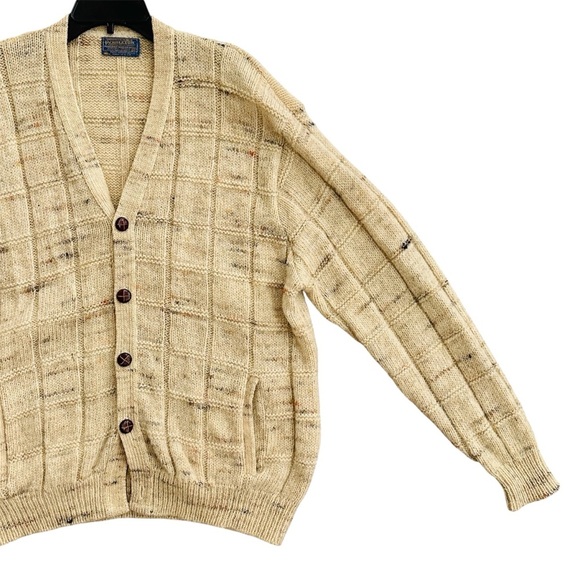 Vintage Pendleton Men's Wool Knit Cardigan Beige Plaid Button Front size XL - Picture 3 of 12